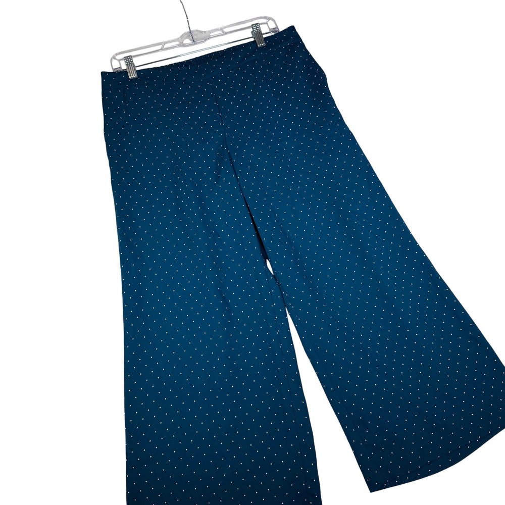 J‎ Jill Wear Ever Collection Polka Dot Wide Leg Pants Petite M Teal Easy Care
